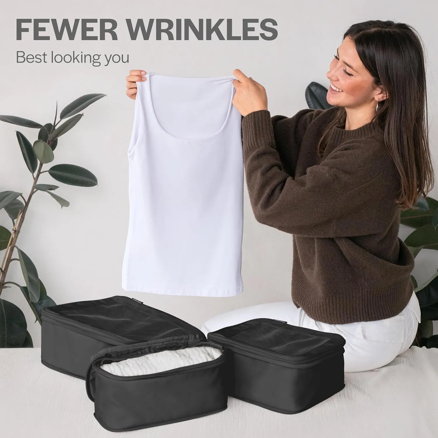 Compression Packing Cubes for Travel - Luggage Organizer Bags - Double Zipper Packing Cubes for Suitcases (6-Pack, Black)