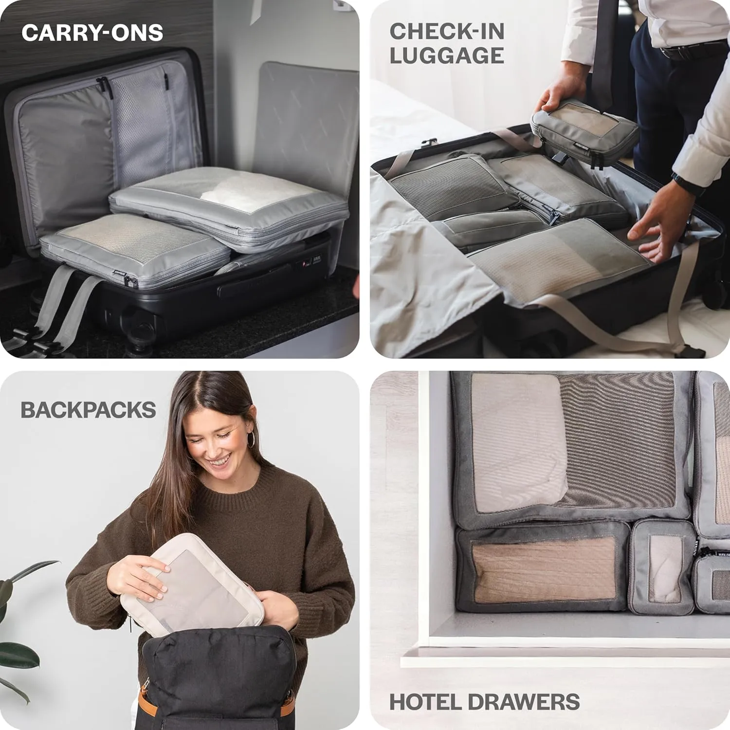 Compression Packing Cubes for Travel - Luggage Organizer Bags - Double Zipper Packing Cubes for Suitcases (6-Pack, Black)