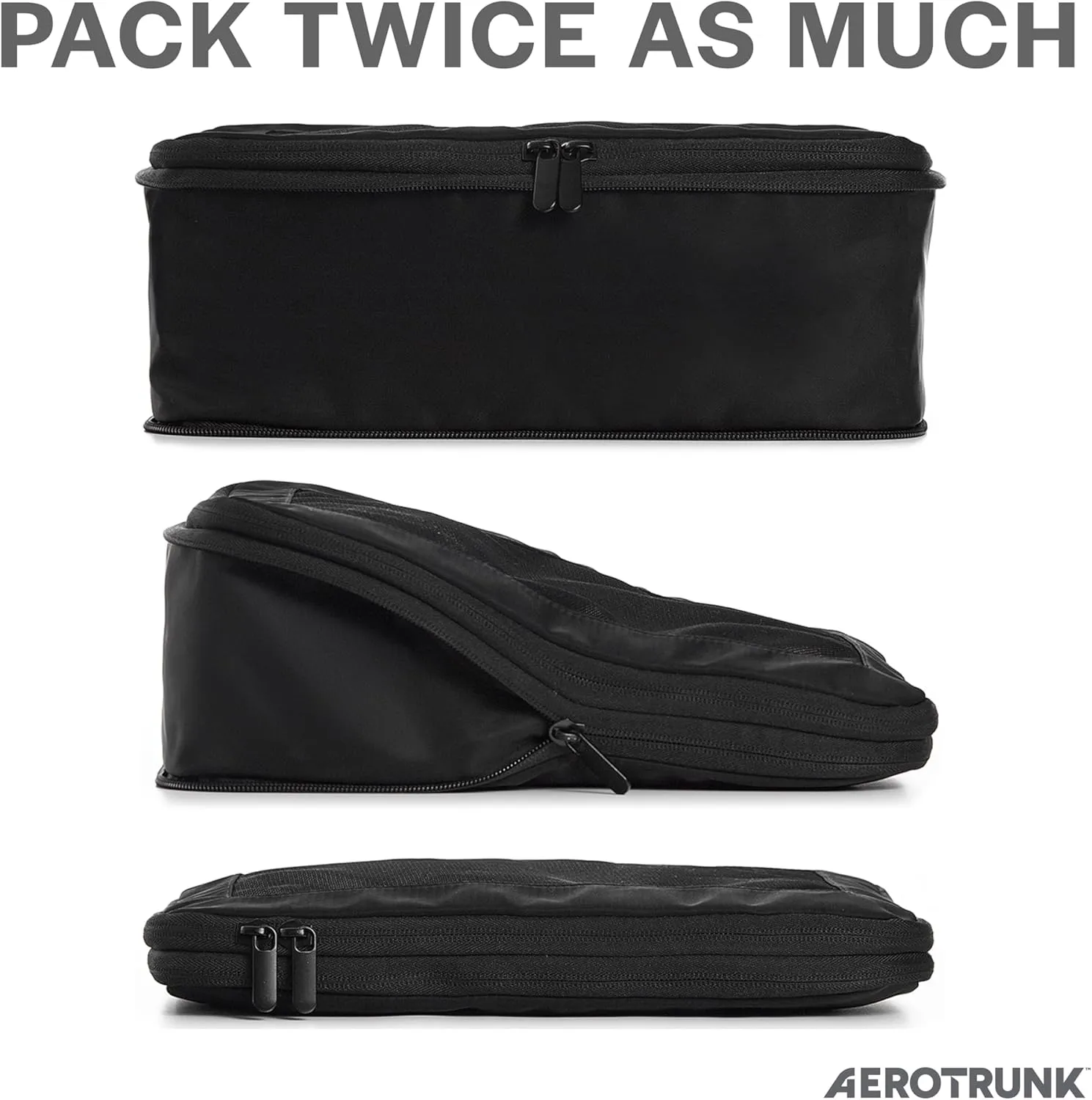 Compression Packing Cubes for Travel - Luggage Organizer Bags - Double Zipper Packing Cubes for Suitcases (6-Pack, Black)