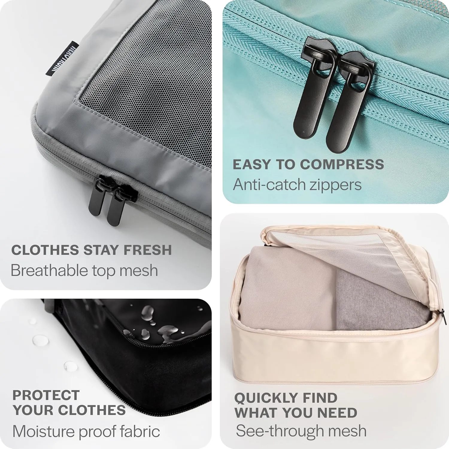 Compression Packing Cubes for Travel - Luggage Organizer Bags - Double Zipper Packing Cubes for Suitcases (6-Pack, Black)