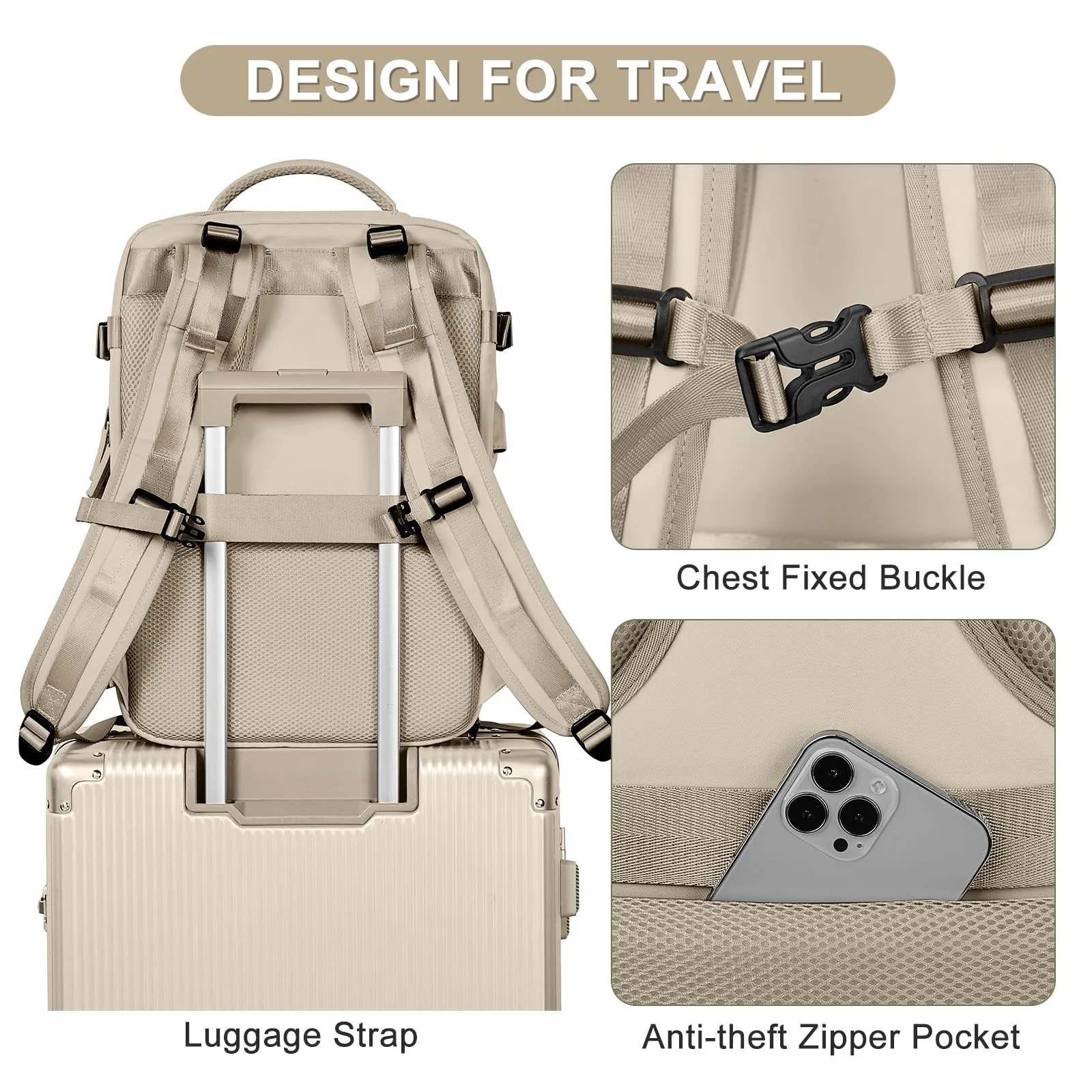 coofay Large Travel Backpack For Women Men Airline Approved Carry On Backpack Flight Approved Waterproof Sports Luggage Backpack Casual Daypack Hiking Backpack