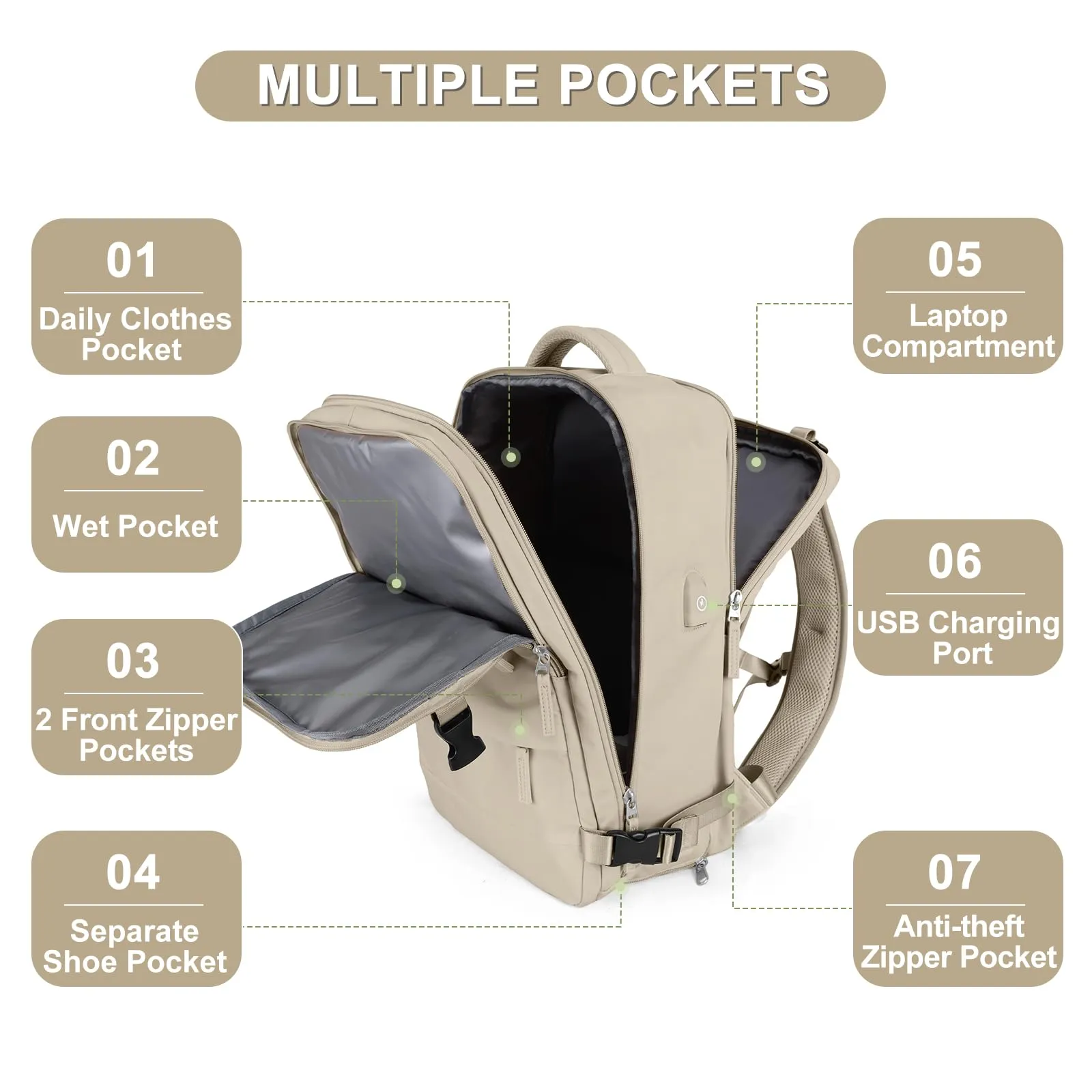 coofay Large Travel Backpack For Women Men Airline Approved Carry On Backpack Flight Approved Waterproof Sports Luggage Backpack Casual Daypack Hiking Backpack