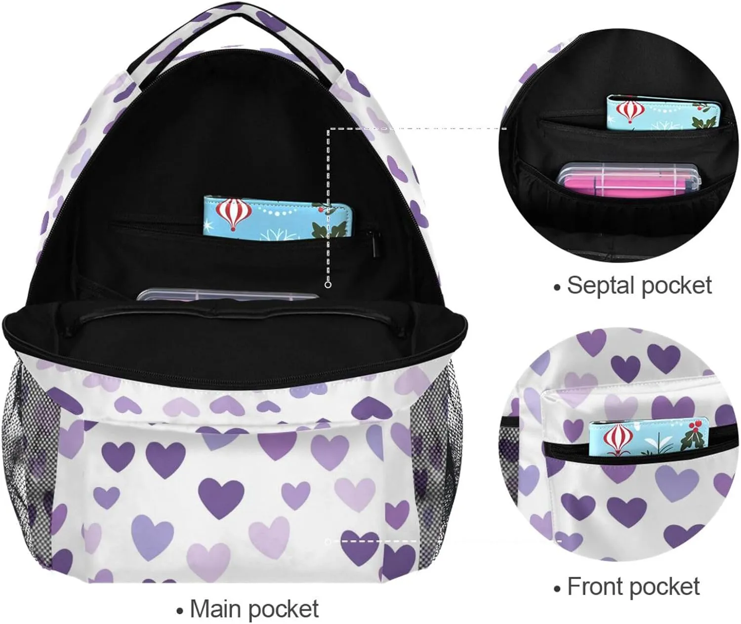 Cool Backpacks for Teacher Nurse Fashion Vintage Daypacks with Chest Strap for Travel Trip Purple Heart Day Purple Heart