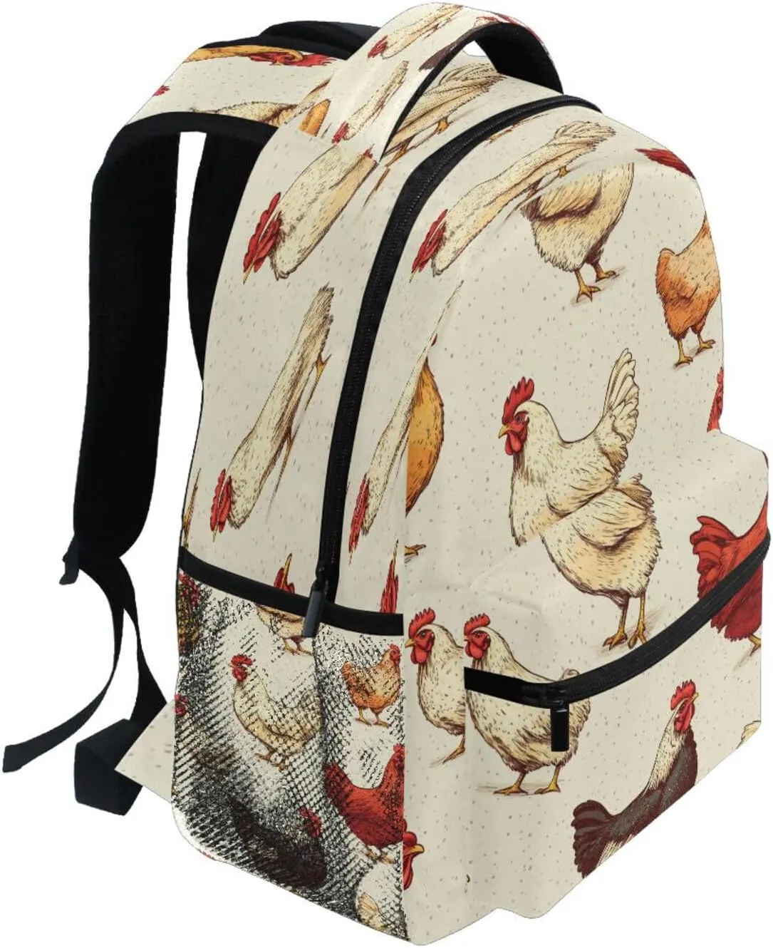 Cool Backpacks for Teacher Nurse Waterproof Backpack with Chest Strap for Travel Trip Beige Farm Chicken Vintage