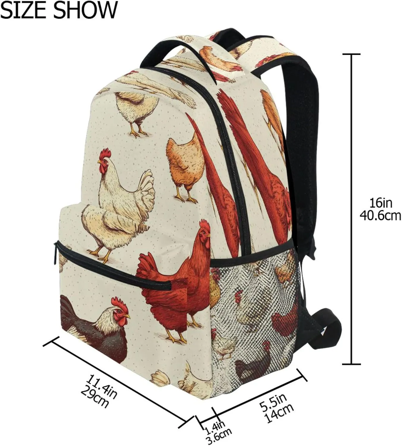 Cool Backpacks for Teacher Nurse Waterproof Backpack with Chest Strap for Travel Trip Beige Farm Chicken Vintage