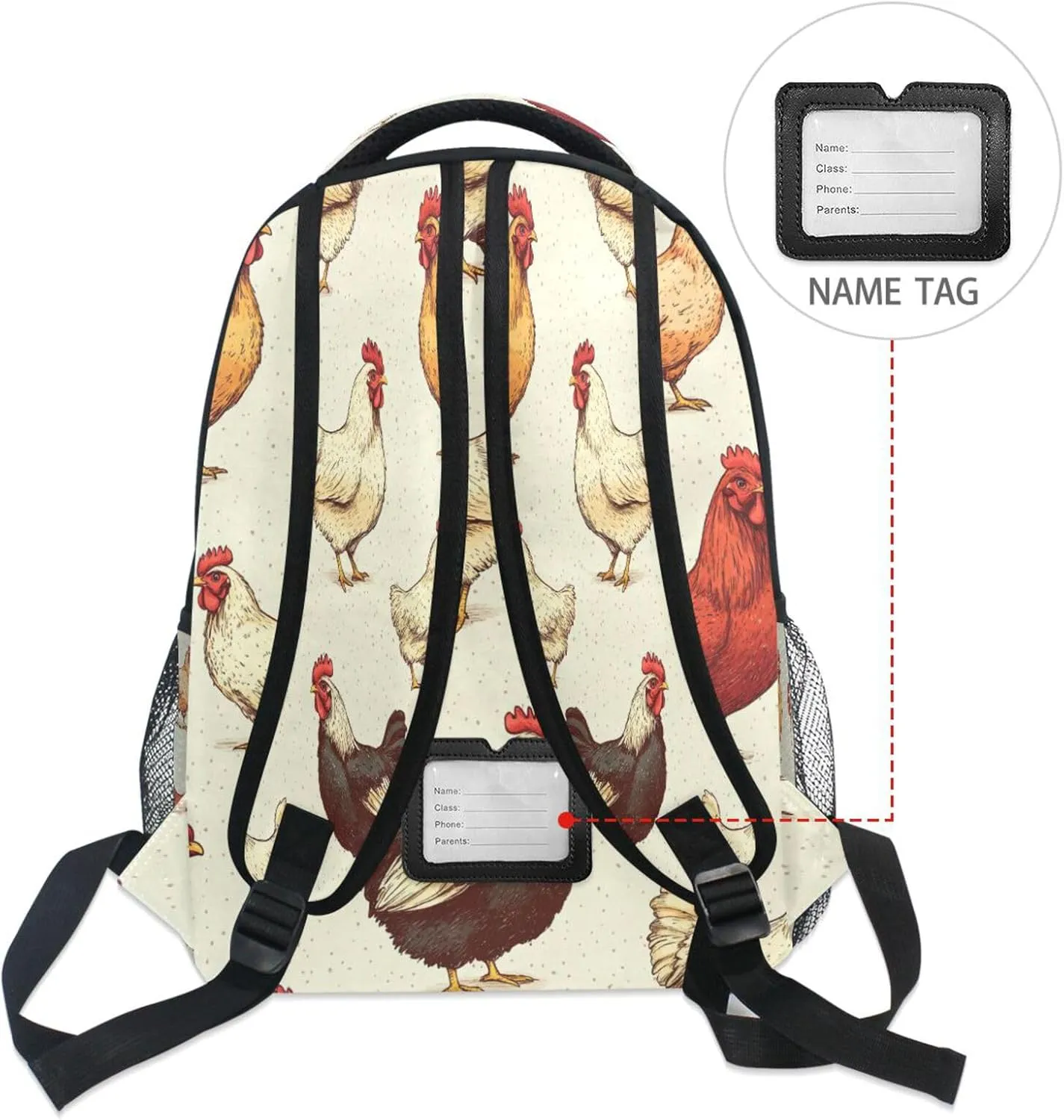 Cool Backpacks for Teacher Nurse Waterproof Backpack with Chest Strap for Travel Trip Beige Farm Chicken Vintage