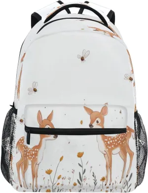Cool Backpacks for Unisex Adult Fashion Vintage Daypacks with Chest Strap for College Work Cartoon Deer White