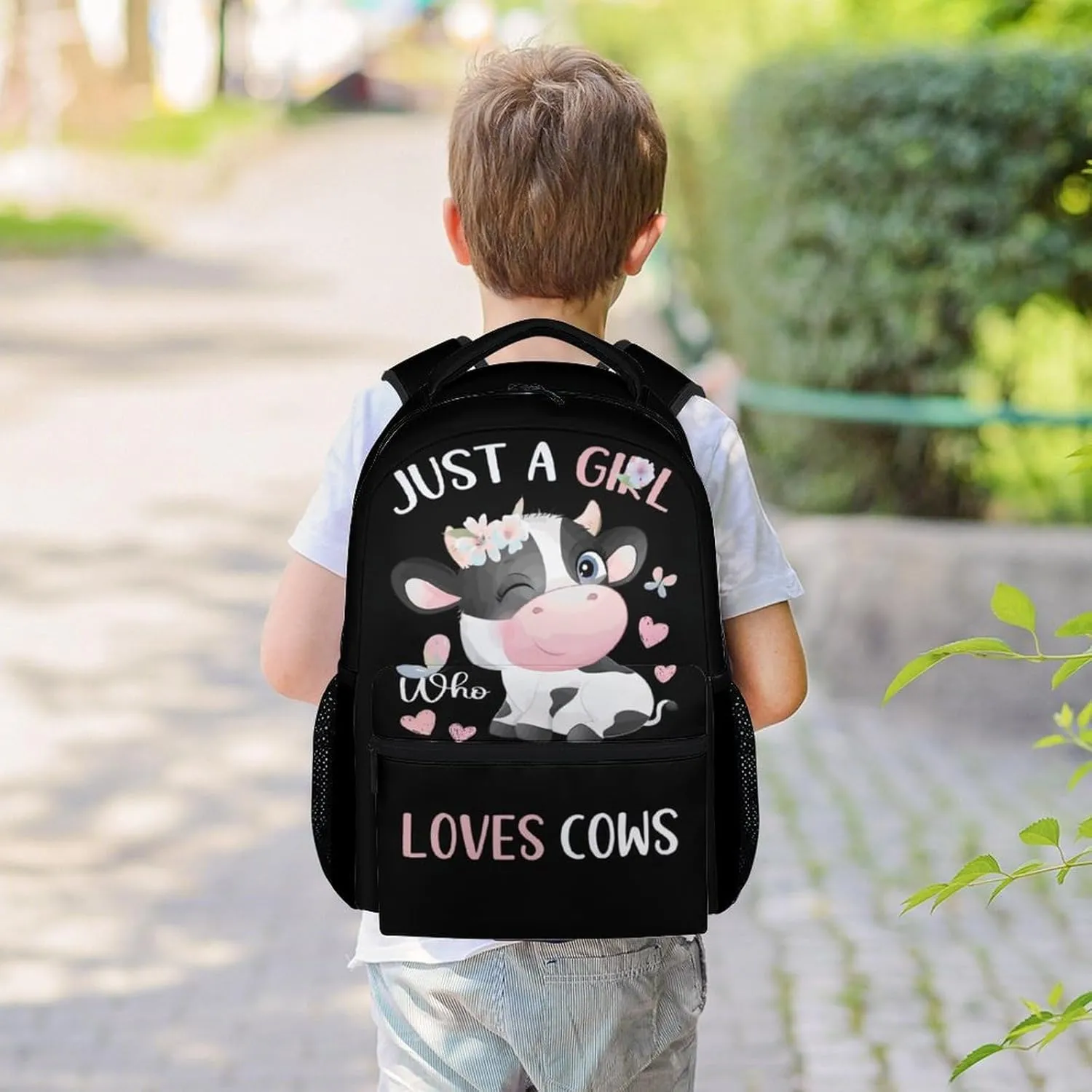Cow Backpack for Girls Boys, 16 Inch Backpacks for School, Cute, Adjustable Straps, Durable, Lightweight, Large Capacity Bookbag for Kids