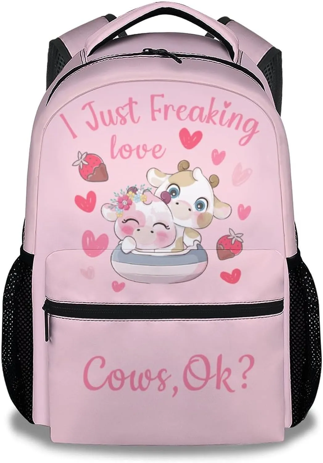Cow Backpacks for Girls - 16 Inch Cute Backpack for School - Pink, Large Capacity, Durable, Lightweight Bookbag for Kids Travel