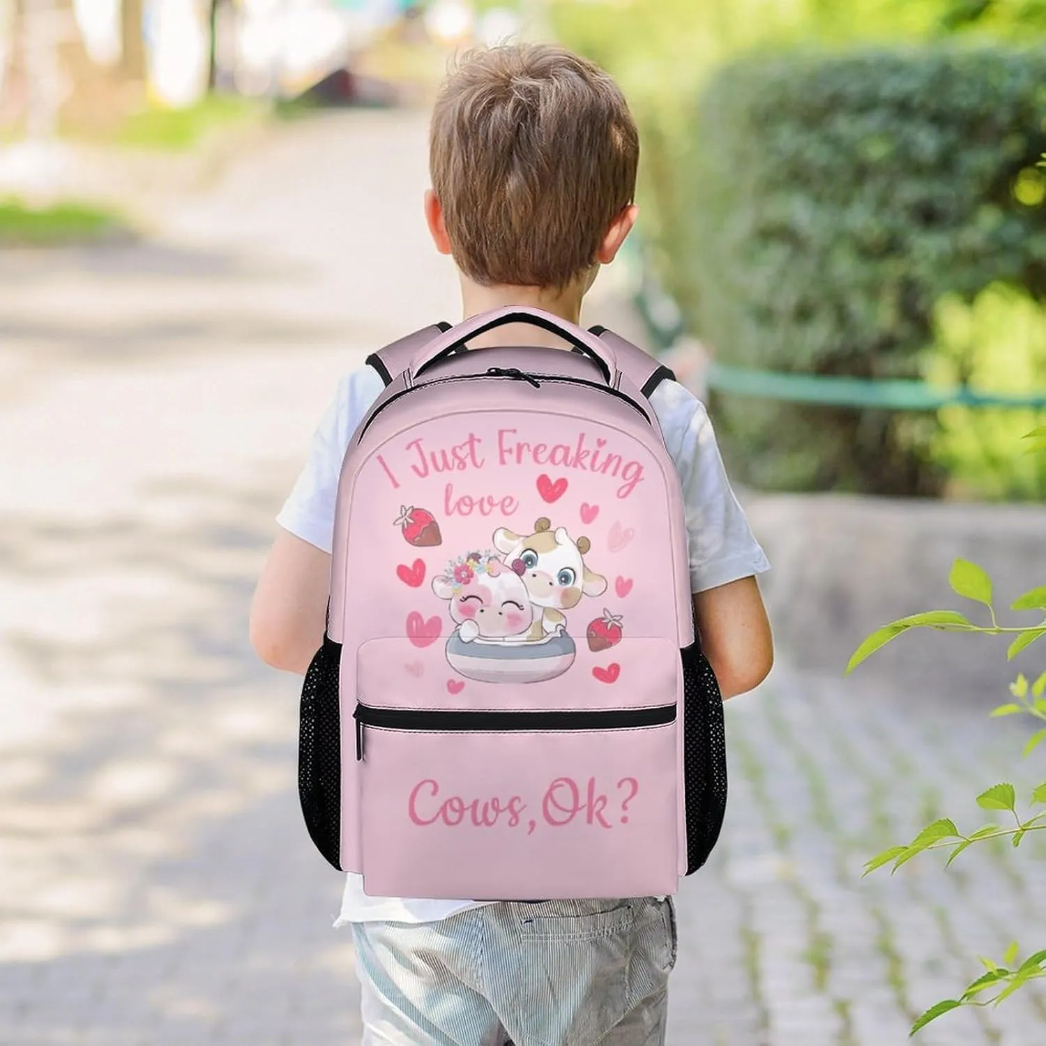 Cow Backpacks for Girls - 16 Inch Cute Backpack for School - Pink, Large Capacity, Durable, Lightweight Bookbag for Kids Travel