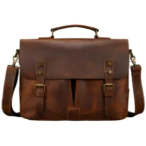 Cowhide Leather Briefcase – A4 Document & Laptop Shoulder Bag