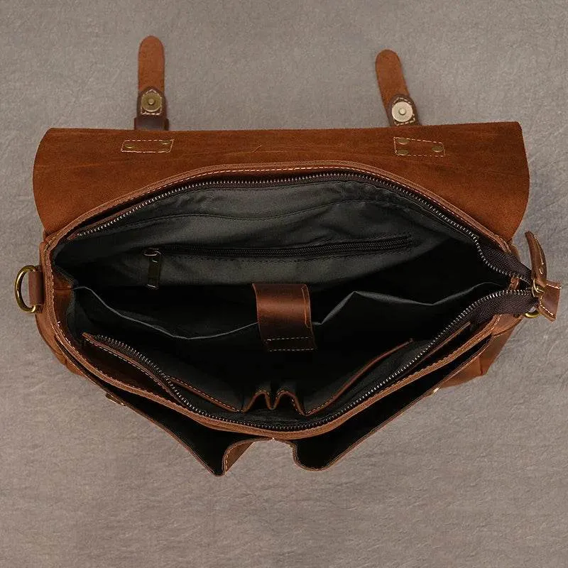 Cowhide Leather Briefcase – A4 Document & Laptop Shoulder Bag