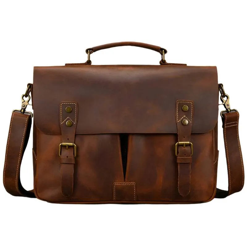 Cowhide Leather Briefcase – A4 Document & Laptop Shoulder Bag
