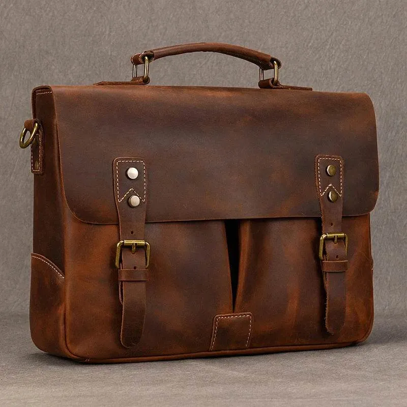 Cowhide Leather Briefcase – A4 Document & Laptop Shoulder Bag