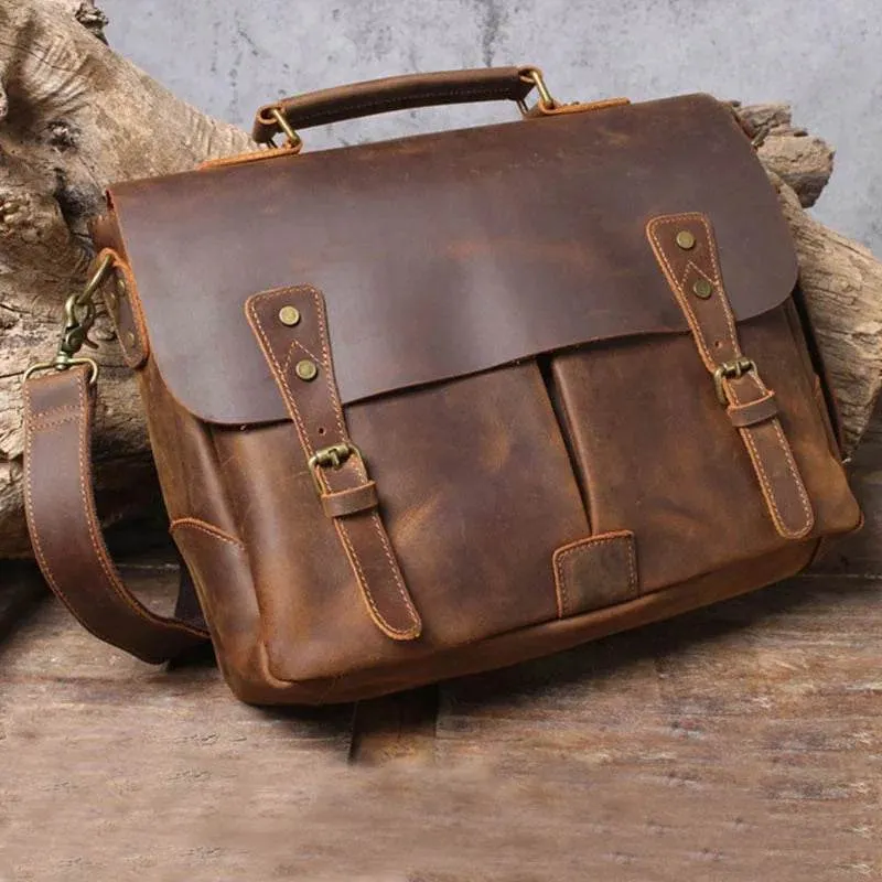 Cowhide Leather Briefcase – A4 Document & Laptop Shoulder Bag