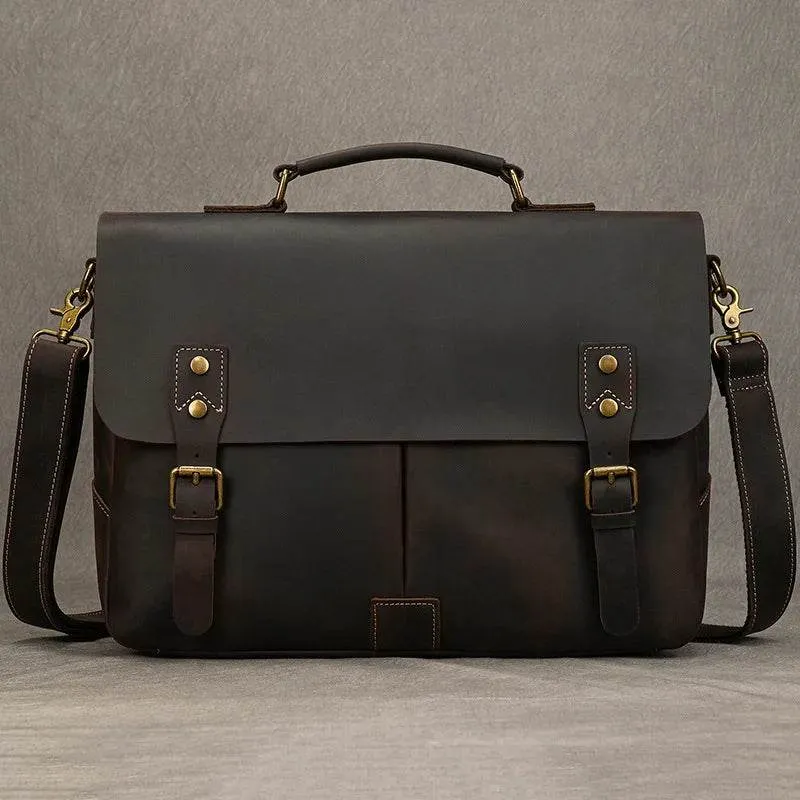 Cowhide Leather Briefcase – A4 Document & Laptop Shoulder Bag