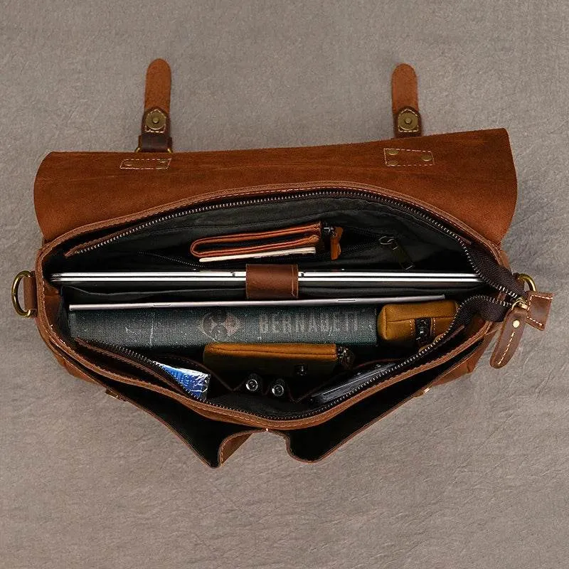 Cowhide Leather Briefcase – A4 Document & Laptop Shoulder Bag