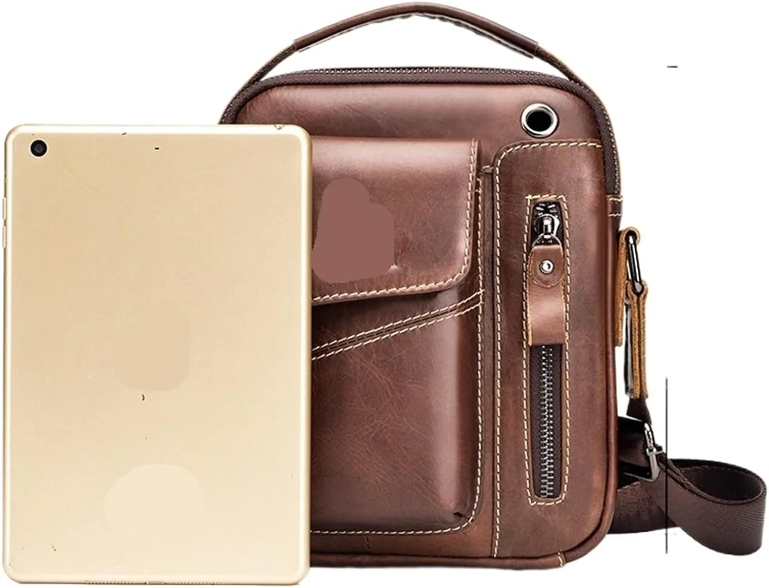 Cowhide Leather Men Shoulder Crossbody Bag Vintage Mini Briefcase Handbags For Male Messenger