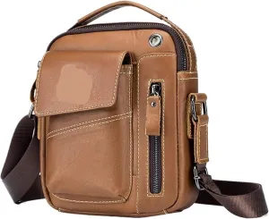 Cowhide Leather Men Shoulder Crossbody Bag Vintage Mini Briefcase Handbags For Male Messenger