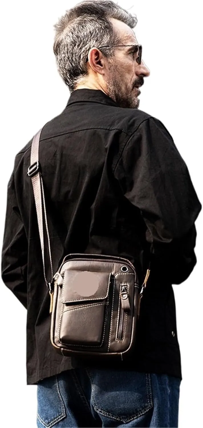Cowhide Leather Men Shoulder Crossbody Bag Vintage Mini Briefcase Handbags For Male Messenger