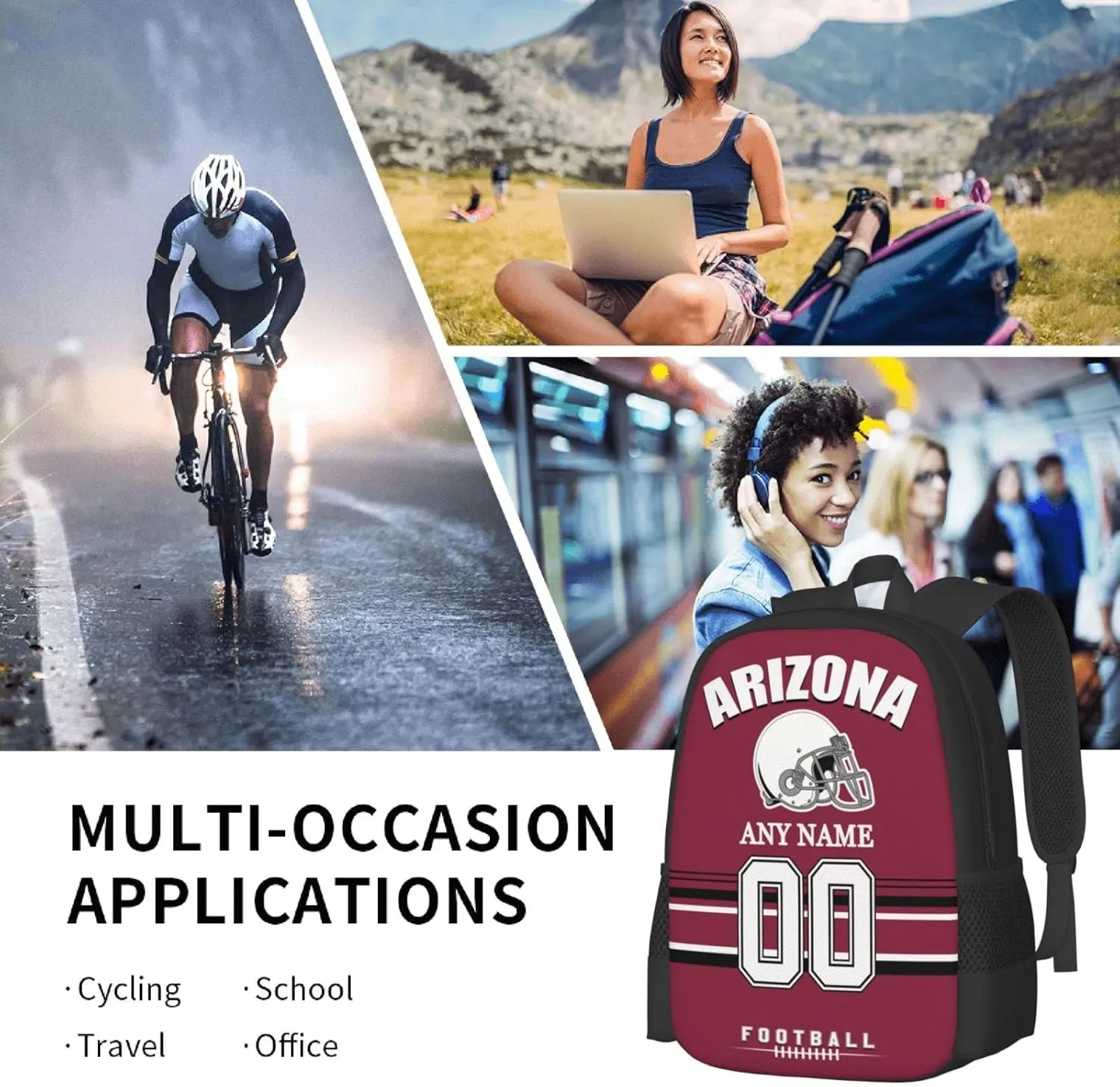 Custom Arizona Backpack for Men Women, Personalized Backpacks with Name and Number, Customized Football Style Backpack Gifts for Fans