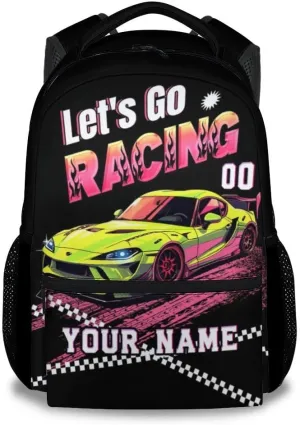 Custom Backpack for Boys, 17 Inch Cool Car Backpacks for Girls, Black Portable Bookbag for Middle High School