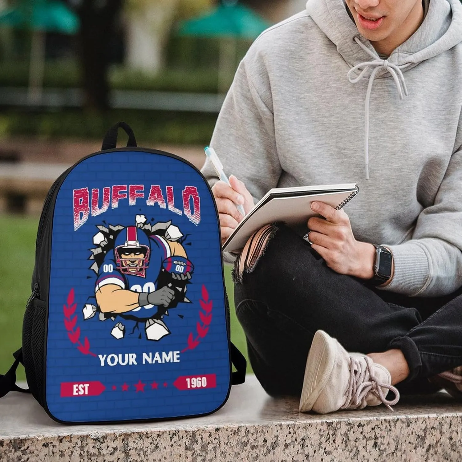 Custom Buffalo Backpacks for Men Women Travel Laptop Bag Add Name Number Football Fan Gifts For Boy Girl