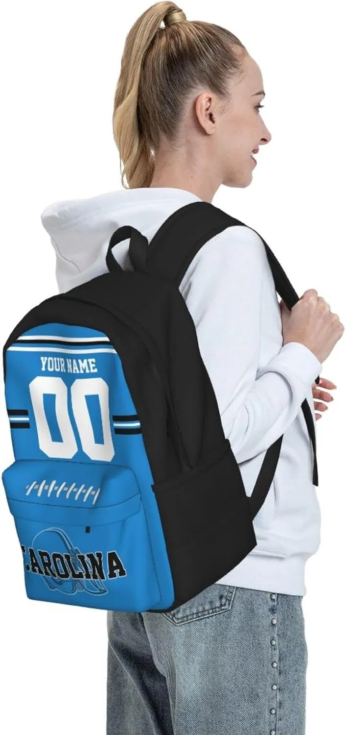 Custom Carolina Backpack for Men Women, Personalized Backpacks with Name and Number, Customize Casual Backpack Gifts for Fans