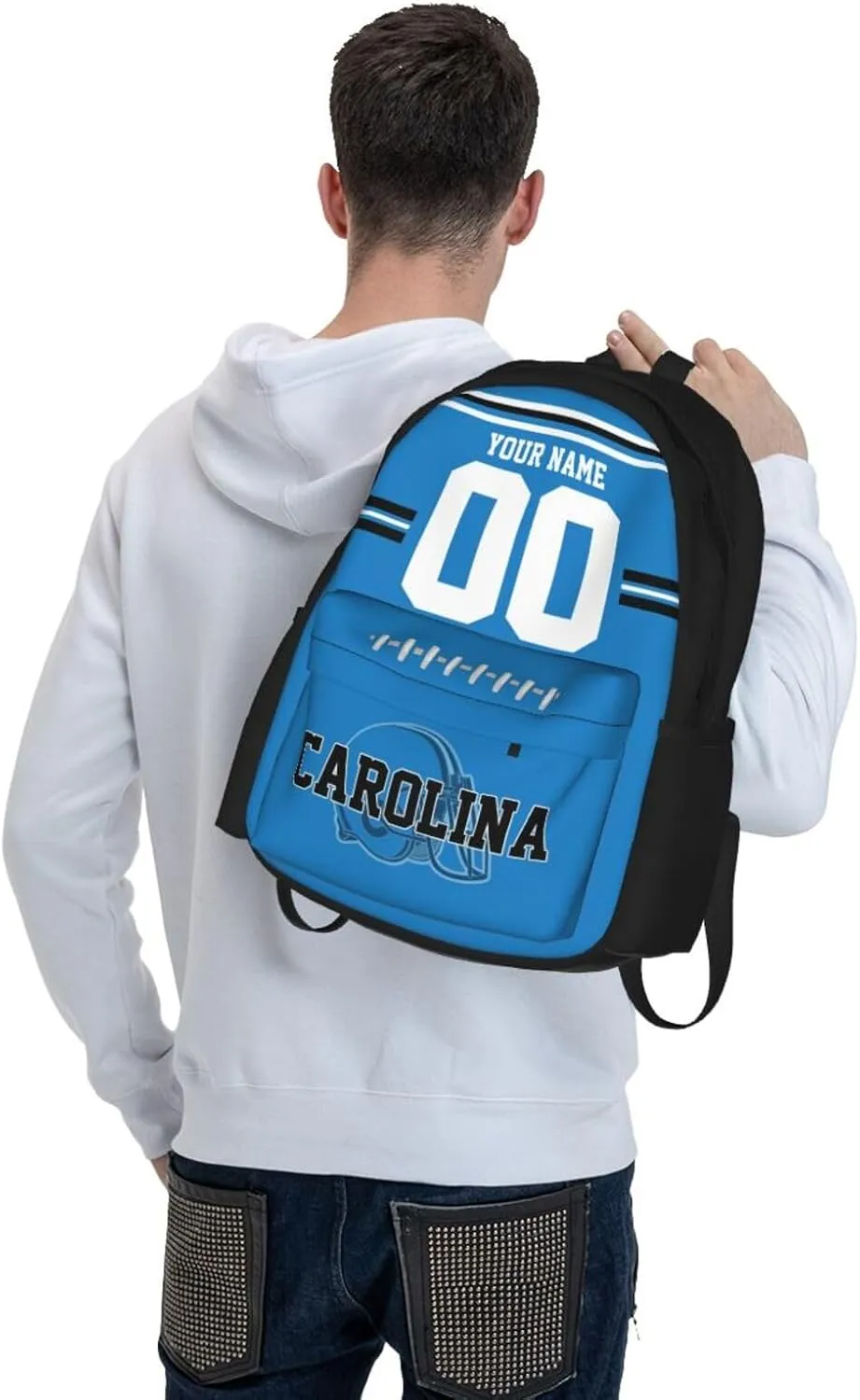 Custom Carolina Backpack for Men Women, Personalized Backpacks with Name and Number, Customize Casual Backpack Gifts for Fans