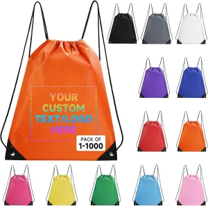 Custom Drawstring Bags With Logo, 50 Pack Personalized Text Drawstring Backpack Bulk Great for Travelling, Gym and for Everyday Use (Orange)