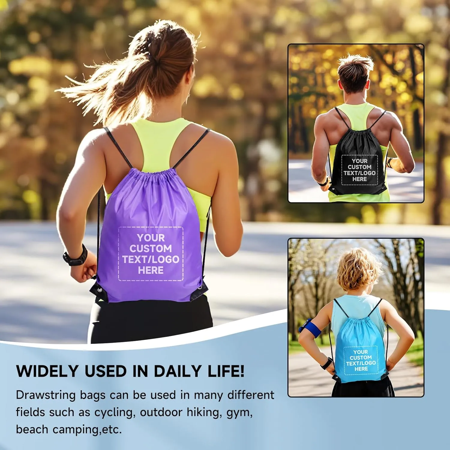Custom Drawstring Bags With Logo, 50 Pack Personalized Text Drawstring Backpack Bulk Great for Travelling, Gym and for Everyday Use (Orange)