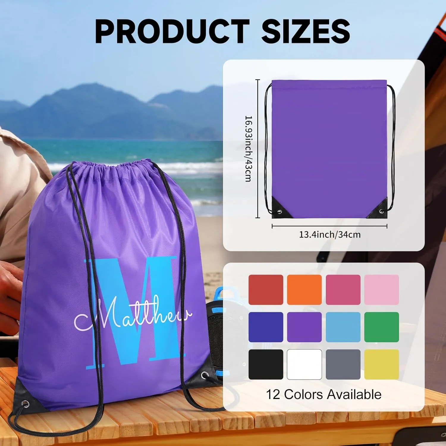 Custom Drawstring Bags With Logo, 50 Pack Personalized Text Drawstring Backpack Bulk Great for Travelling, Gym and for Everyday Use (Orange)