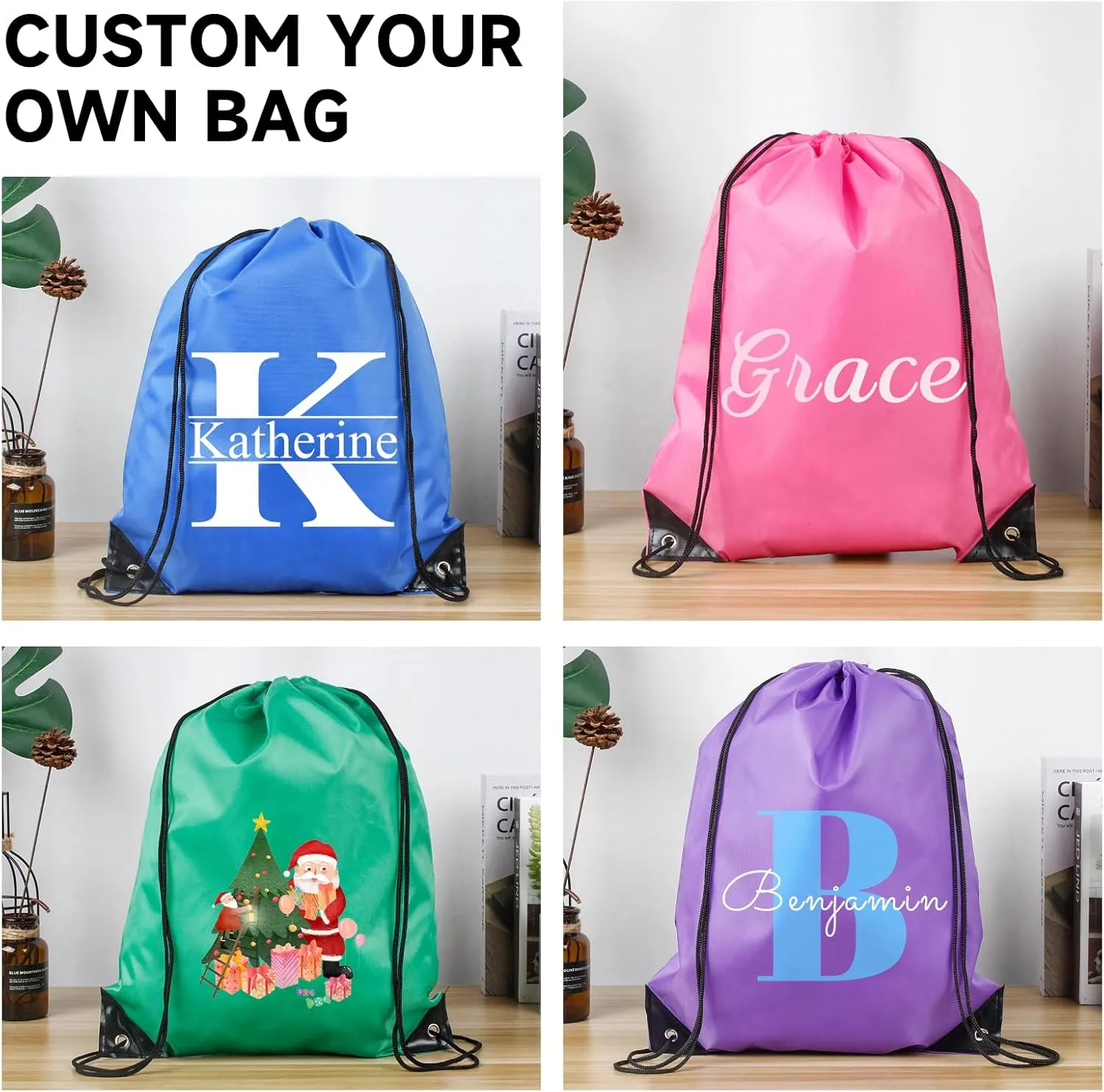 Custom Drawstring Bags With Logo, 50 Pack Personalized Text Drawstring Backpack Bulk Great for Travelling, Gym and for Everyday Use (Orange)