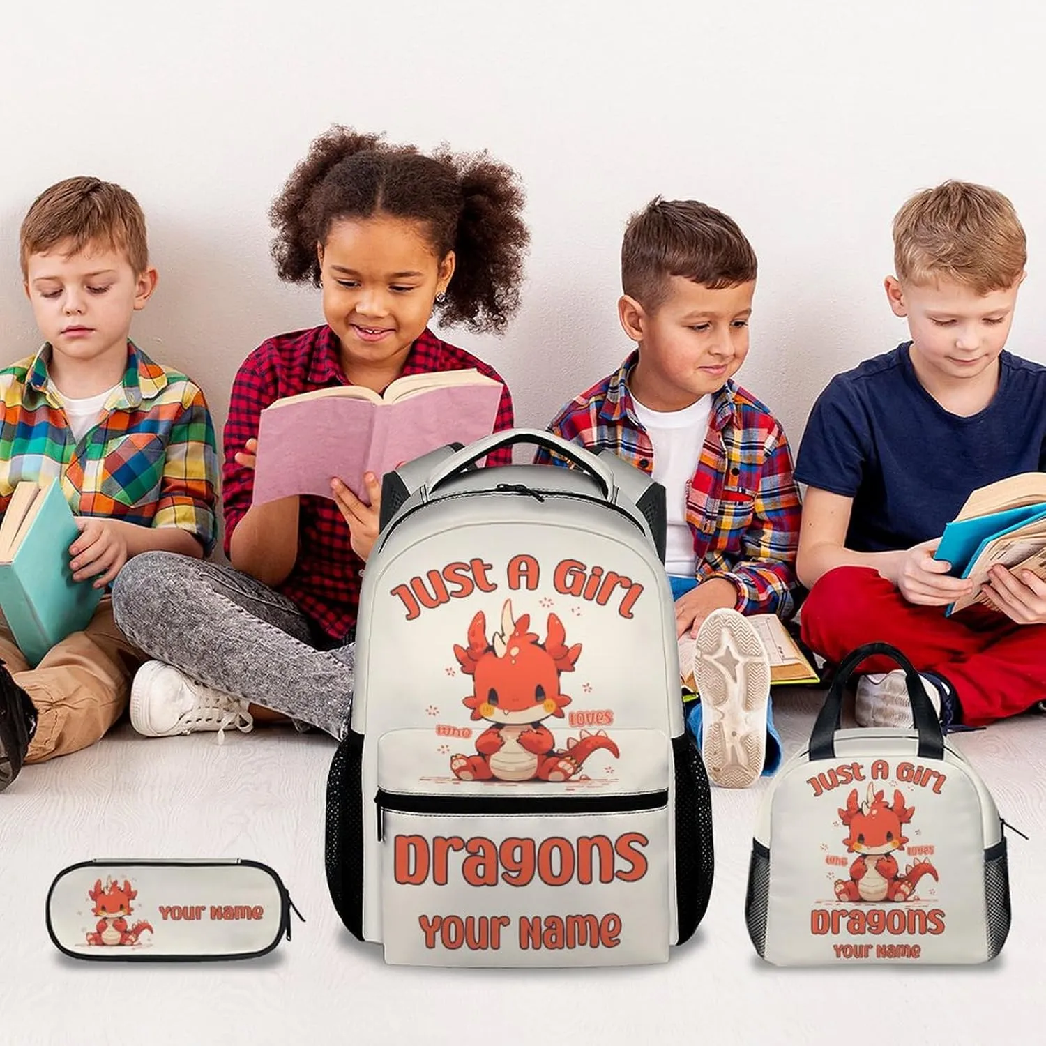 Custom Kid Backpack with Lunch Bag Set for Boys - 3 in 1 Primary Middle Truck School Backpacks Matching Combo - Large Capacity, Durable, Yellow Construction Bookbag and Pencil Case Bundle