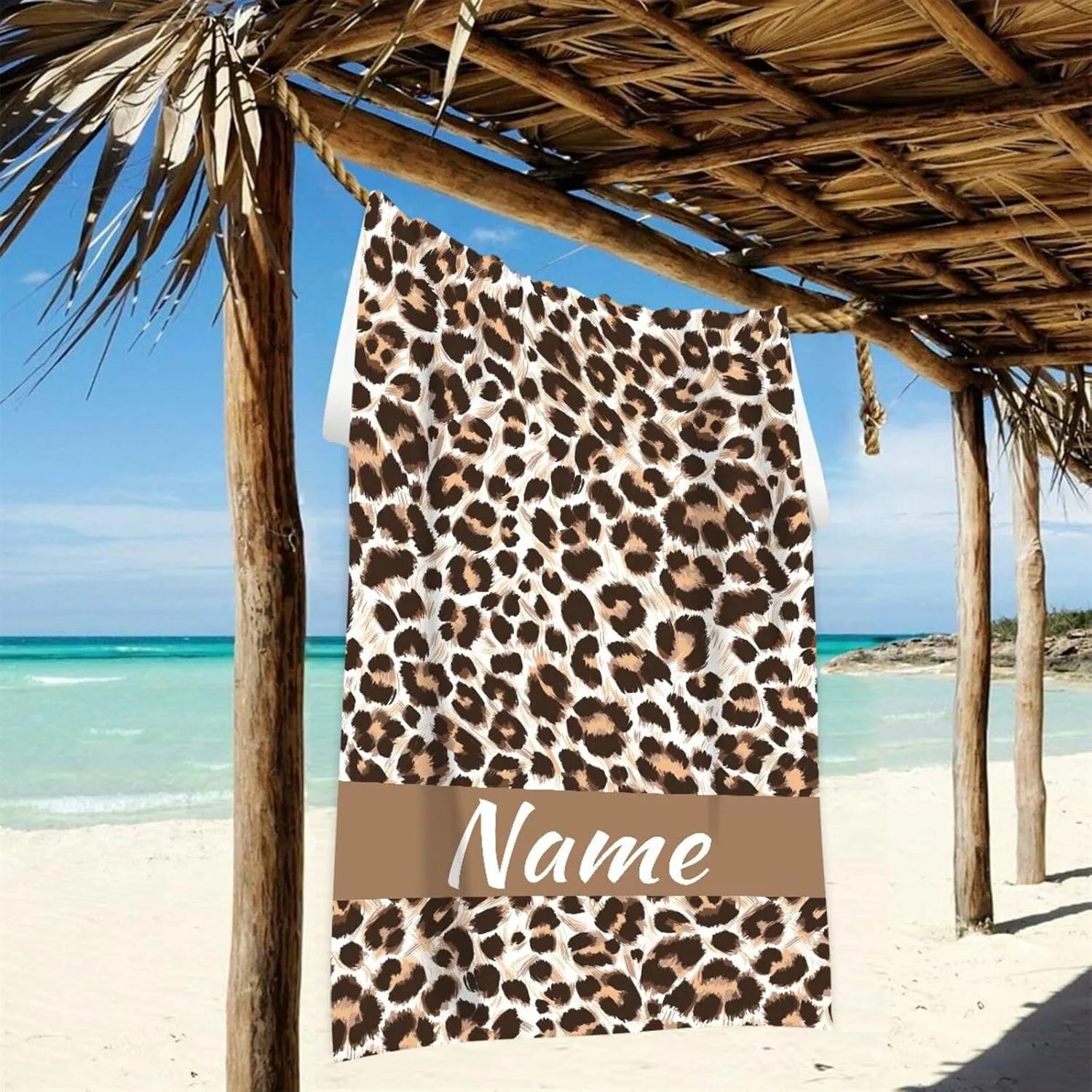 Custom Leopard Cheetah Print Beach Towel 31" x 71", Super Absorbent Personalized Your Name Bath Towel Quick Dry Lightweight Towel for Beach Yoga Travel Swim Camping Holiday