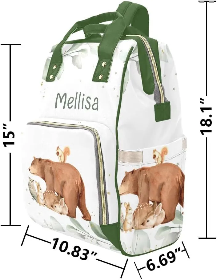 Custom Name Diaper Bag Backpack Forest Animal Bear Deer Clear Up Clutter: Big Capacity Waterproof Bag with Extra Compartments