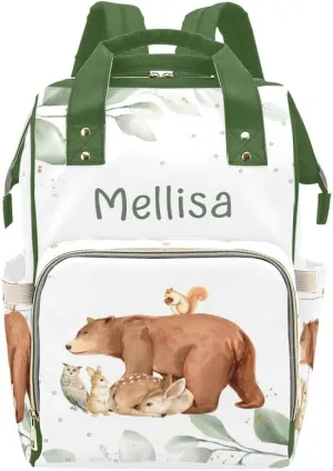 Custom Name Diaper Bag Backpack Forest Animal Bear Deer Clear Up Clutter: Big Capacity Waterproof Bag with Extra Compartments