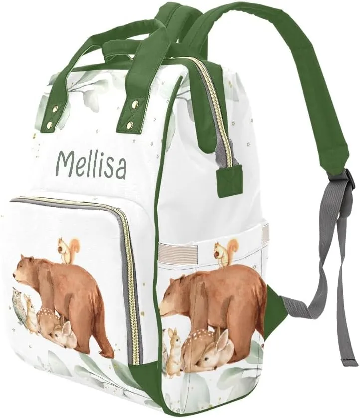 Custom Name Diaper Bag Backpack Forest Animal Bear Deer Clear Up Clutter: Big Capacity Waterproof Bag with Extra Compartments