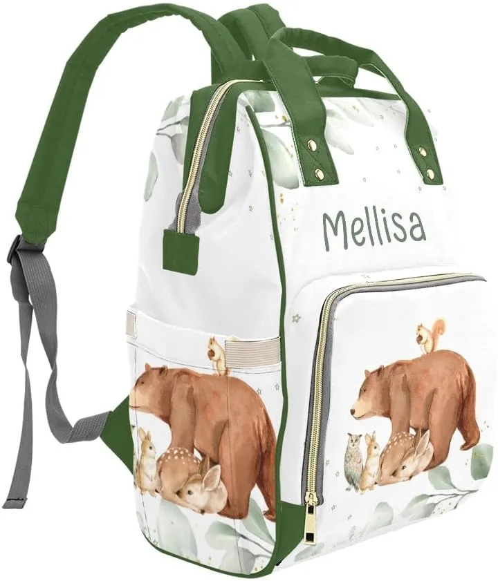 Custom Name Diaper Bag Backpack Forest Animal Bear Deer Clear Up Clutter: Big Capacity Waterproof Bag with Extra Compartments
