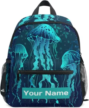 Custom Ocean Animal Jellyfish Kids Backpack for Girls Boys, Sea Jellyfish Toddler Casual Daypack Backpacks, Personalized with Kid's Name Preschool School Bag, Children Travel Bookbag with Chest Strap