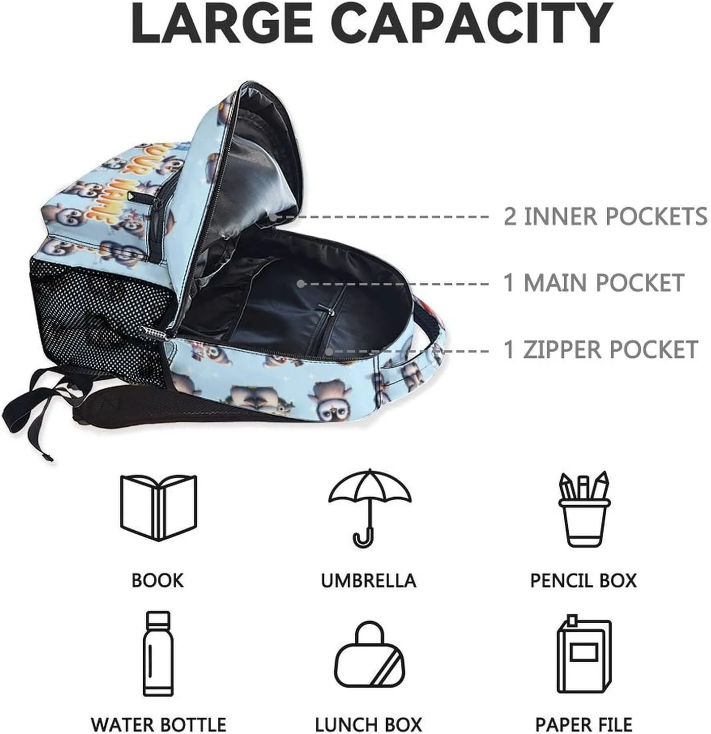 Custom School Backpack for Kids Girls, 17 Inch Penguin Backpacks for Kindergarten, Cute Lightweight Durable Bookbag for Middle School
