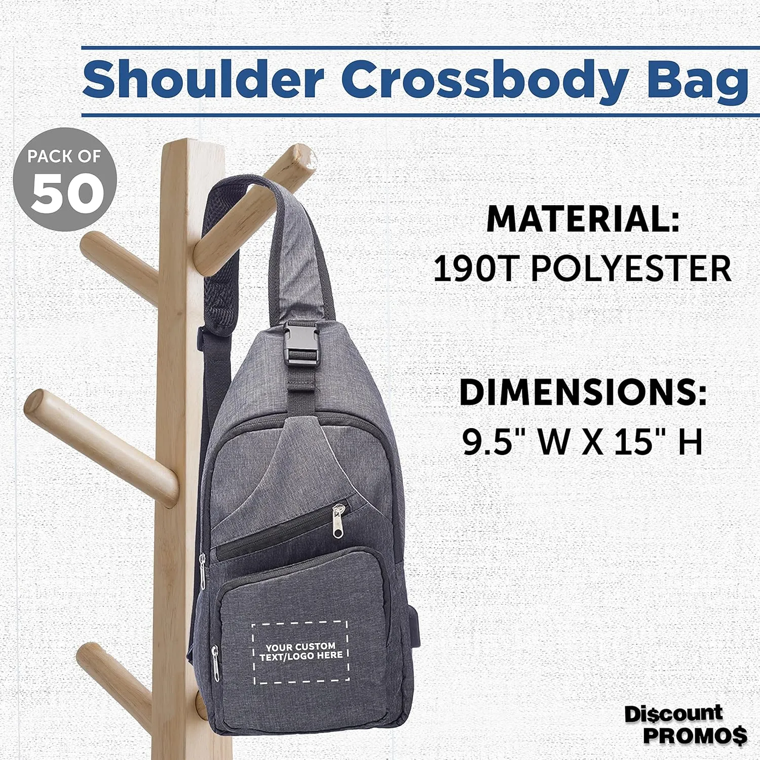 Custom Traveler Shoulder Crossbody Bag Set of 50, Personalized Bulk Pack - Perfect for Employees and For Everyday Use - Black
