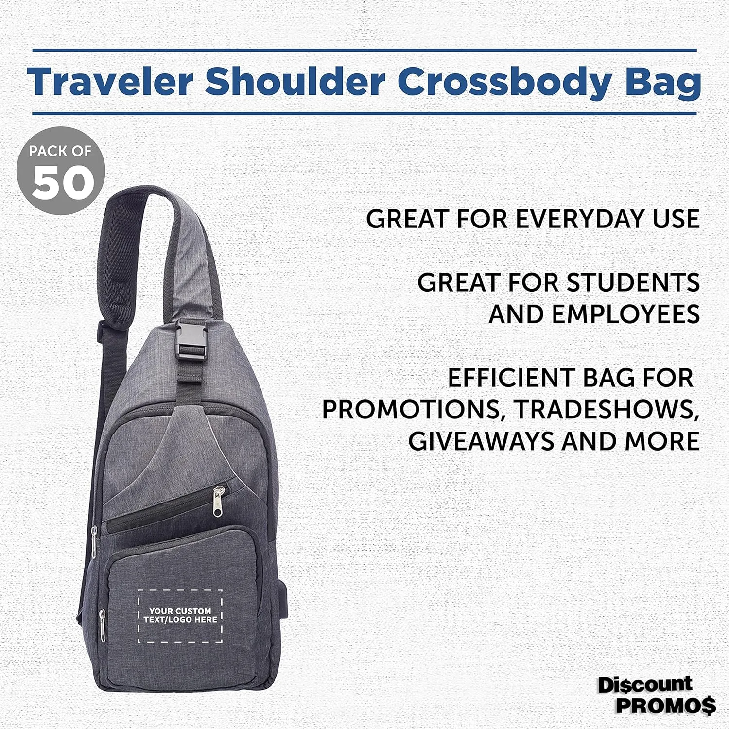 Custom Traveler Shoulder Crossbody Bag Set of 50, Personalized Bulk Pack - Perfect for Employees and For Everyday Use - Black