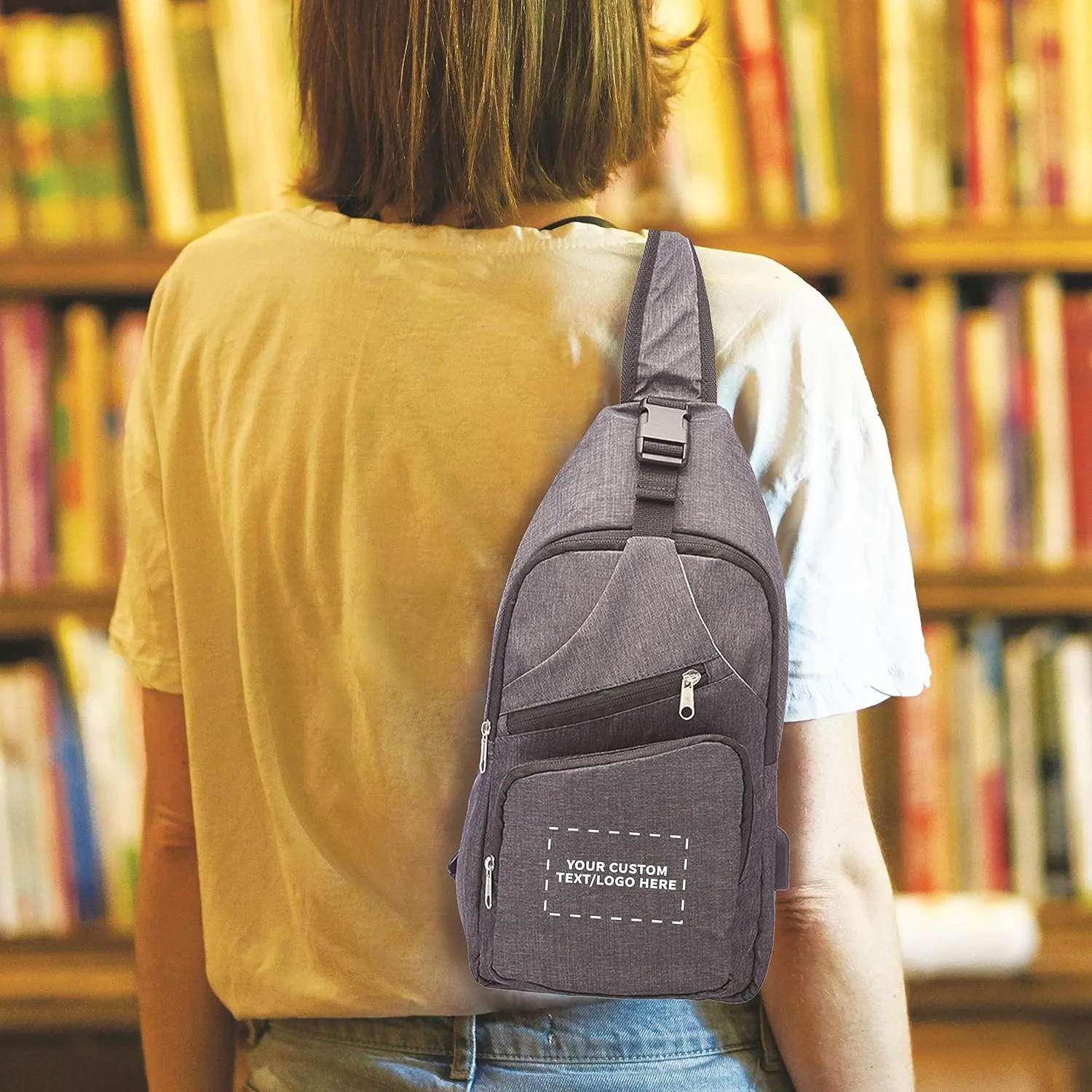 Custom Traveler Shoulder Crossbody Bag Set of 50, Personalized Bulk Pack - Perfect for Employees and For Everyday Use - Black