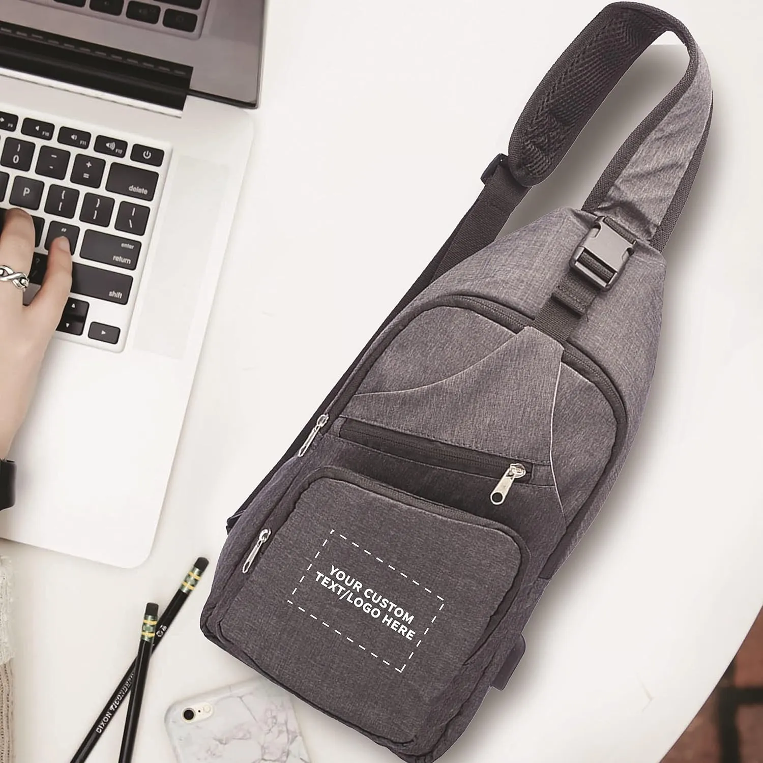 Custom Traveler Shoulder Crossbody Bag Set of 50, Personalized Bulk Pack - Perfect for Employees and For Everyday Use - Black