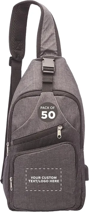 Custom Traveler Shoulder Crossbody Bag Set of 50, Personalized Bulk Pack - Perfect for Employees and For Everyday Use - Black