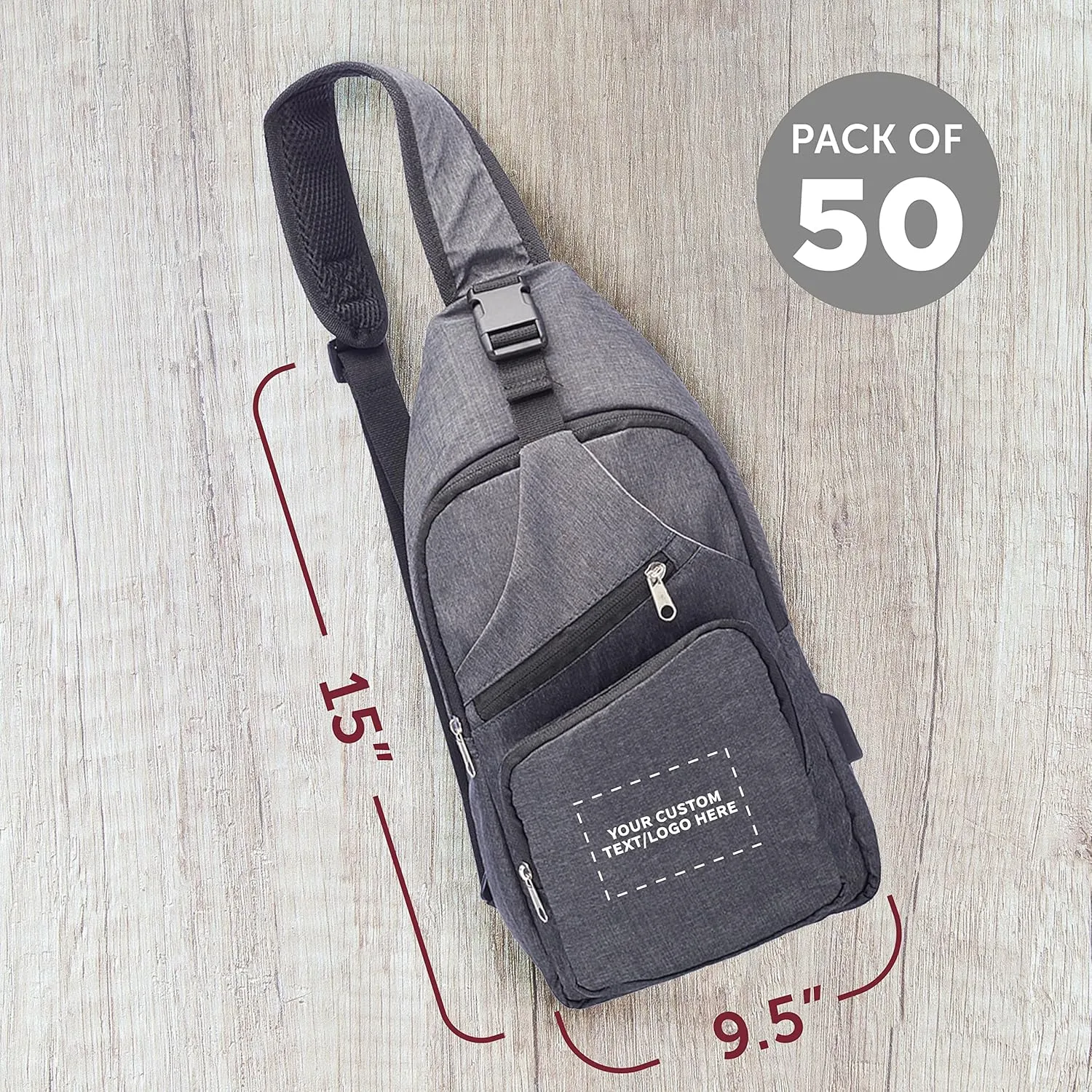 Custom Traveler Shoulder Crossbody Bag Set of 50, Personalized Bulk Pack - Perfect for Employees and For Everyday Use - Black