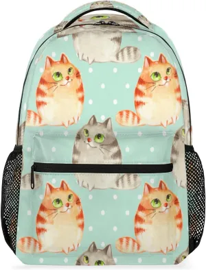 Cute Animal Prints Backpack, Fat Cats Fashion Laptop Backpacks Travel Bag Women College Casual Bag Hiking Camping Daypack