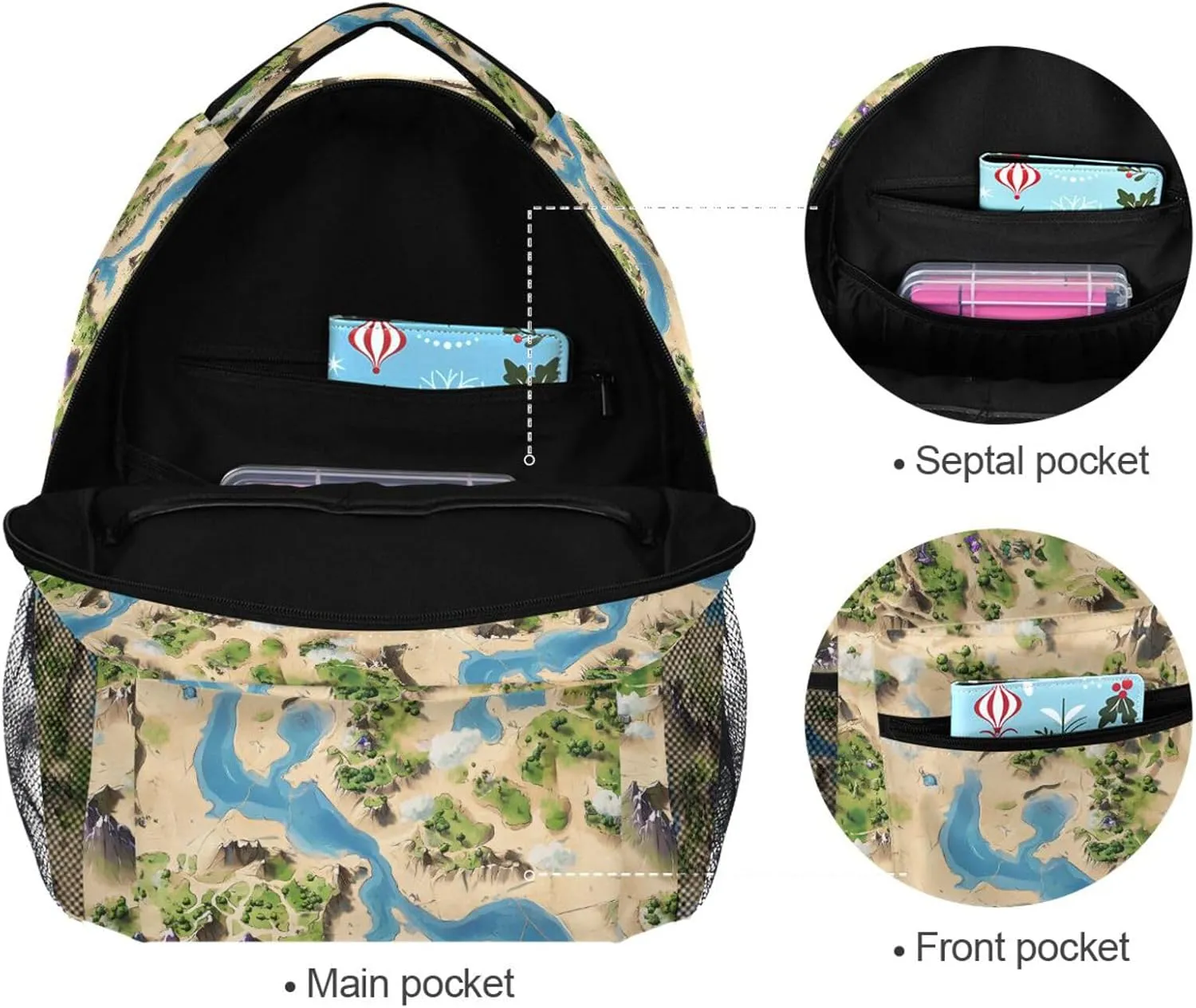 Cute Backpack for Men and Women Waterproof College School Computer Bag with Chest Strap Gift Men & Women Vintage Game Map