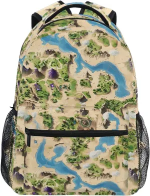 Cute Backpack for Men and Women Waterproof College School Computer Bag with Chest Strap Gift Men & Women Vintage Game Map